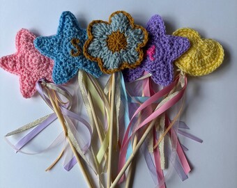Handmade Personalised Crochet Fairy Wand, Custom Initial Wand, Flower Girl Gift, Birthday Fairy Wand, Princess Wand, Dress Up Toy
