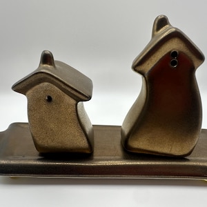 Michael Lambert “Dancing Houses” Salt & Pepper Set – Metallic Bronze Studio Pottery