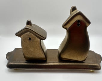Michael Lambert “Dancing Houses” Salt & Pepper Set – Metallic Bronze Studio Pottery