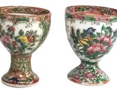 Pair Antique Chinese Export Rose Famille Egg Cups Oair Chinese Antique Egg Cups