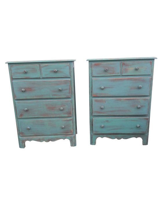 Coastal Cottage Maple Bedroom Set Vintage Maple Shabby Blue Aqua 3 Piece Bedroom Suite Painted Maple Dressers Nightstand