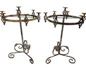 Wrought Iron Pedestal Floor Candlabras, Pair Iron Garden Candelabras, Wrought Iron Candle Holders, Vintage Iron Sconces French Candelabras