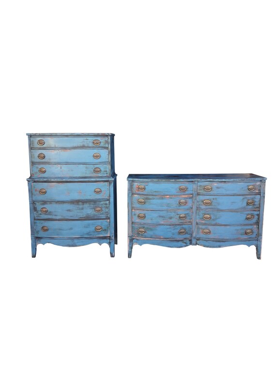 Anitique Vintage Farmhouse Painted Dressers Mahogany Blue Etsy