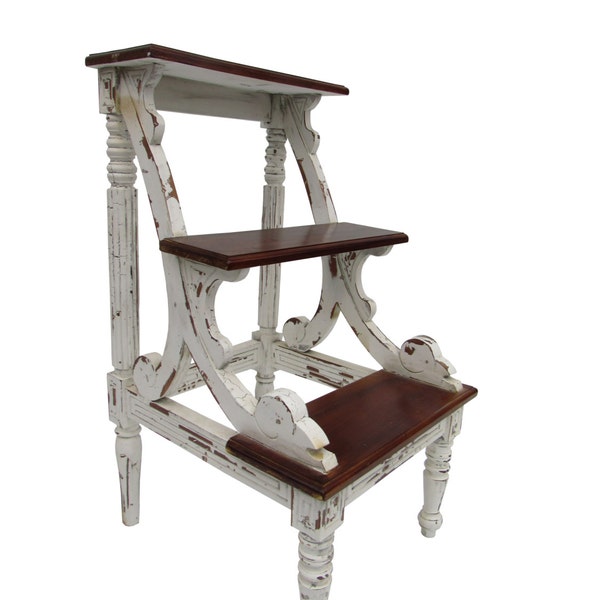 RESERVED for Irene  Shabby Chic Bed Library Stairs Step Stool  Painted Stepstool Library Stepstool