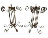 Wrought Iron Pedestal Floor Candlabras, Pair Iron Garden Candelabras, Wrought Iron Candle Holders, Vintage Iron Sconces French Candelabras