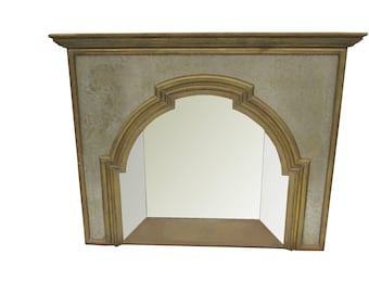 Custom Brass Mixed Metal and Mirror Ornamental Fireplace Mantle and Surround Rudolfo Dubarry  1970's Custom Fireplace Spanish Firepalce