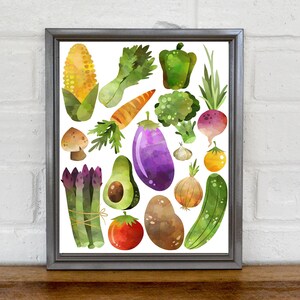 Watercolor Vegetable Printable, Print, PDF 8 x 10, Food Print