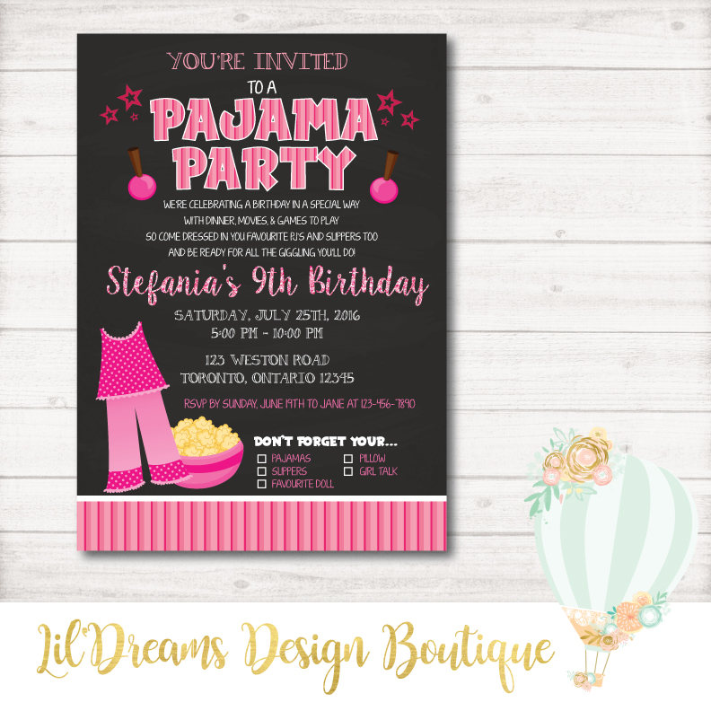 Slumber Party invitation Sleep over Party Girls Pajama | Etsy
