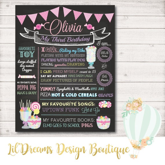 SKU CBI59 First Birthday Chalkboard Sign Printable Chalkboard Sign Girly Theme Birthday Chalkboard Size 16x20 inches