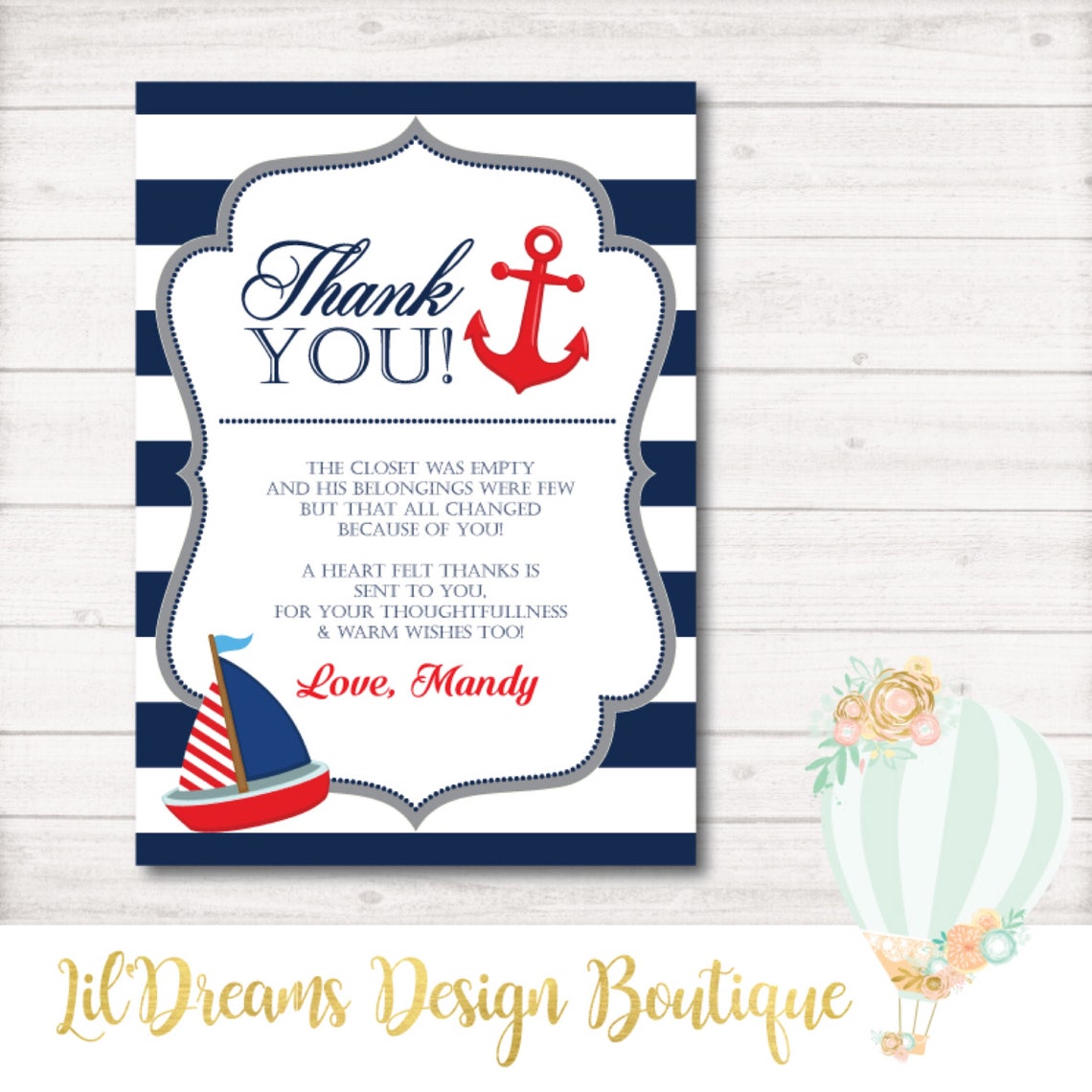Nautical Thank You Card Nautical Baby Shower Baby Shower Etsy