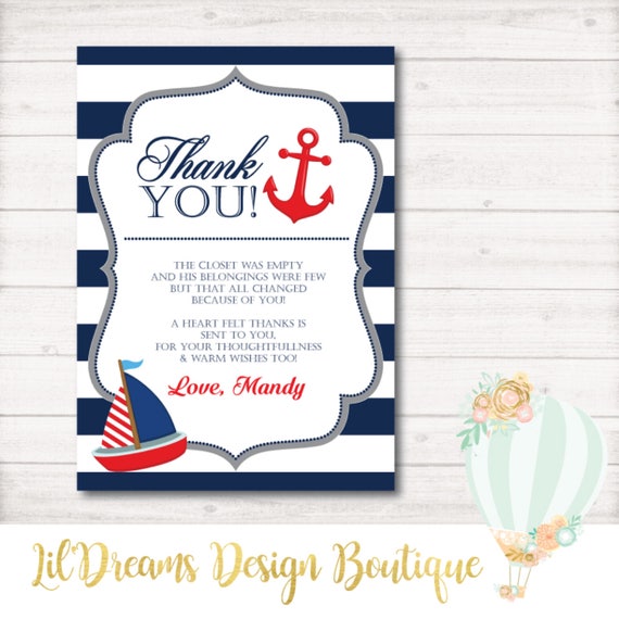 Nautical Thank You Card Nautical Baby Shower baby shower