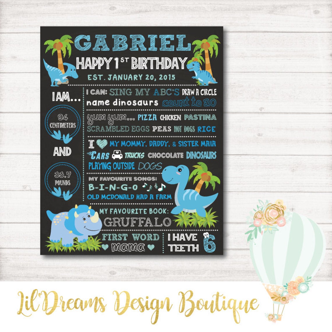 First Birthday Chalkboard Dinosaur Trex 1st Birthday Etsy Canada