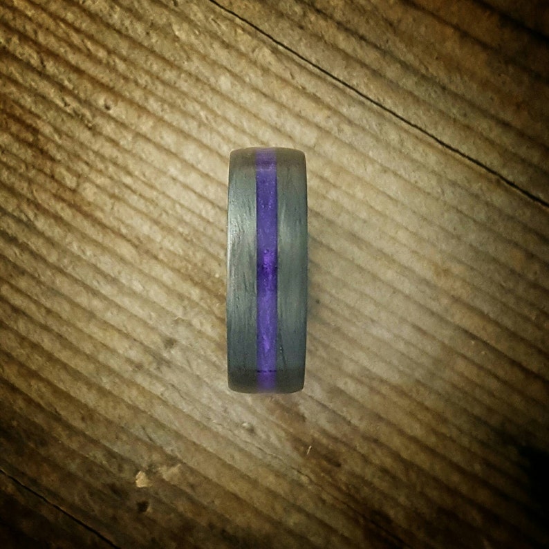 Plumb Purple Line, Carbon Fiber Ring. Strong, Light Weight, Wedding Ring, Comfort fit, Durable Finish image 3