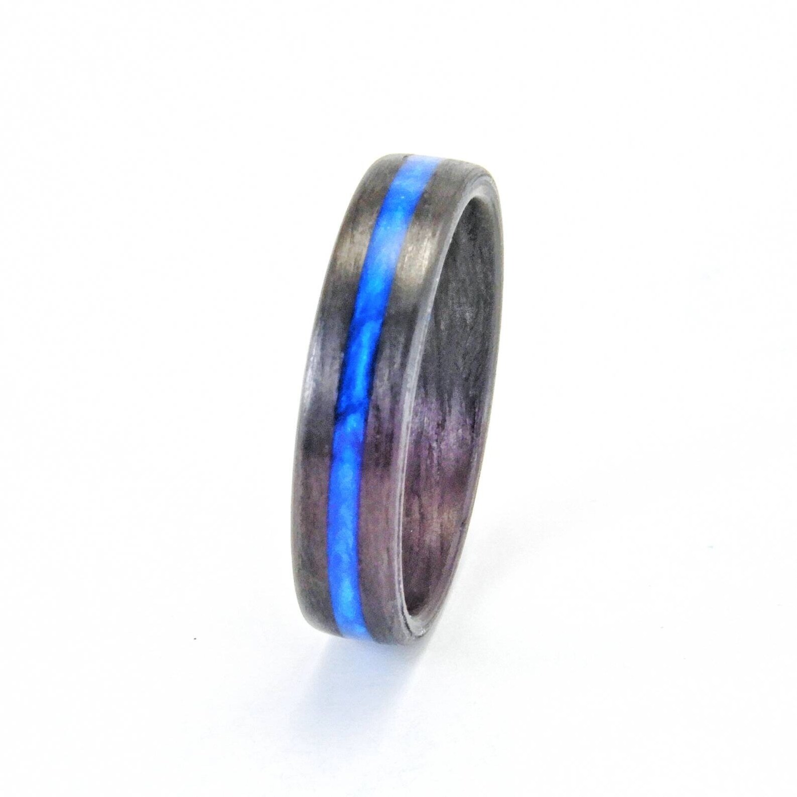 Thin Blue Line 5mm Wide Carbon Fiber Ring. Domed Top Etsy
