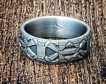 Battleworn Titanium Ring: Sci-Fi Wedding Band, 8mm Wide