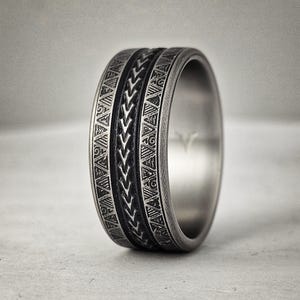 Maui 2.0, Patterned Titanium Ring, Tough Ring, 10mm Wedding Band