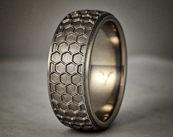 Hornet, Patterned Titanium Ring, Tough Ring, 9mm Wedding Band