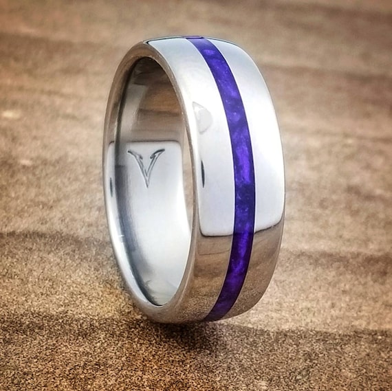Thin Purple Line Titanium Ring. Centered Colored Line Inlay Strong Light Weight Wedding Ring Comfort Fit Polished. Etsy Ireland