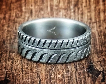 Drift King, Titanium tread ring. 8mm wide, Strong, Light Weight,  Tough Wedding Ring, Comfort fit, Durable Finish, Drag Racing Ring