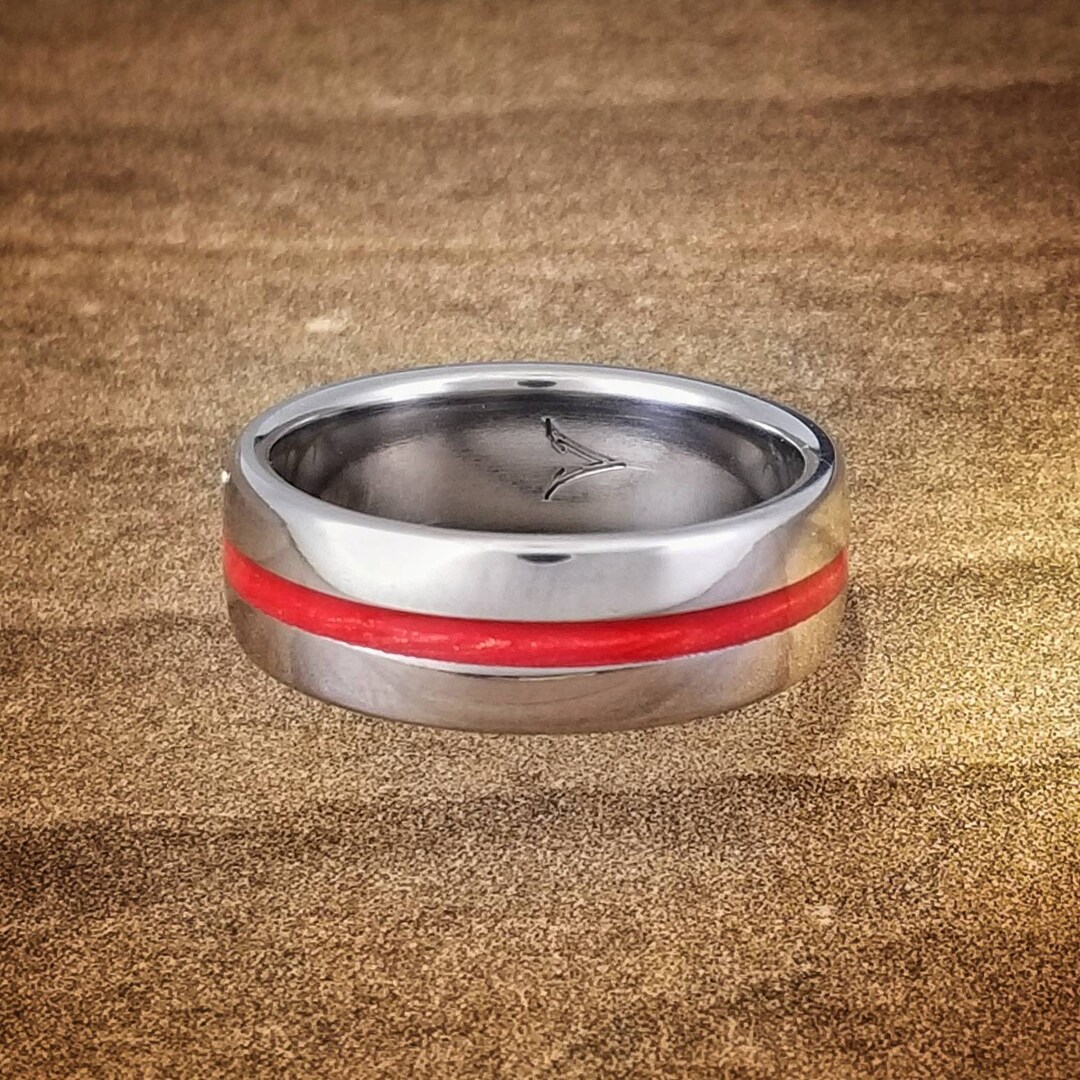 Thin Line Rings Thin Red Line Titanium Ring: Comfort Fit Wedding Band - Etsy