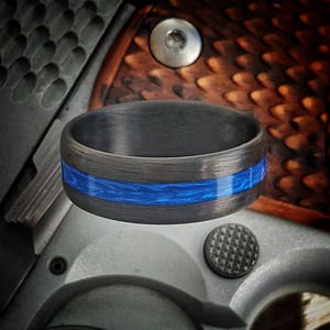Thin Blue Line Carbon Fiber Ring: Law Enforcement Wedding Band