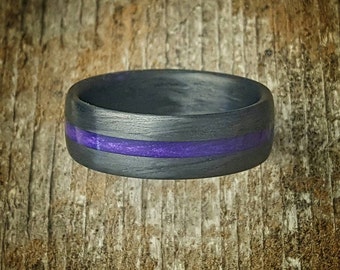 Plumb Purple Line, Carbon Fiber Ring. Strong, Light Weight,  Wedding Ring, Comfort fit, Durable Finish