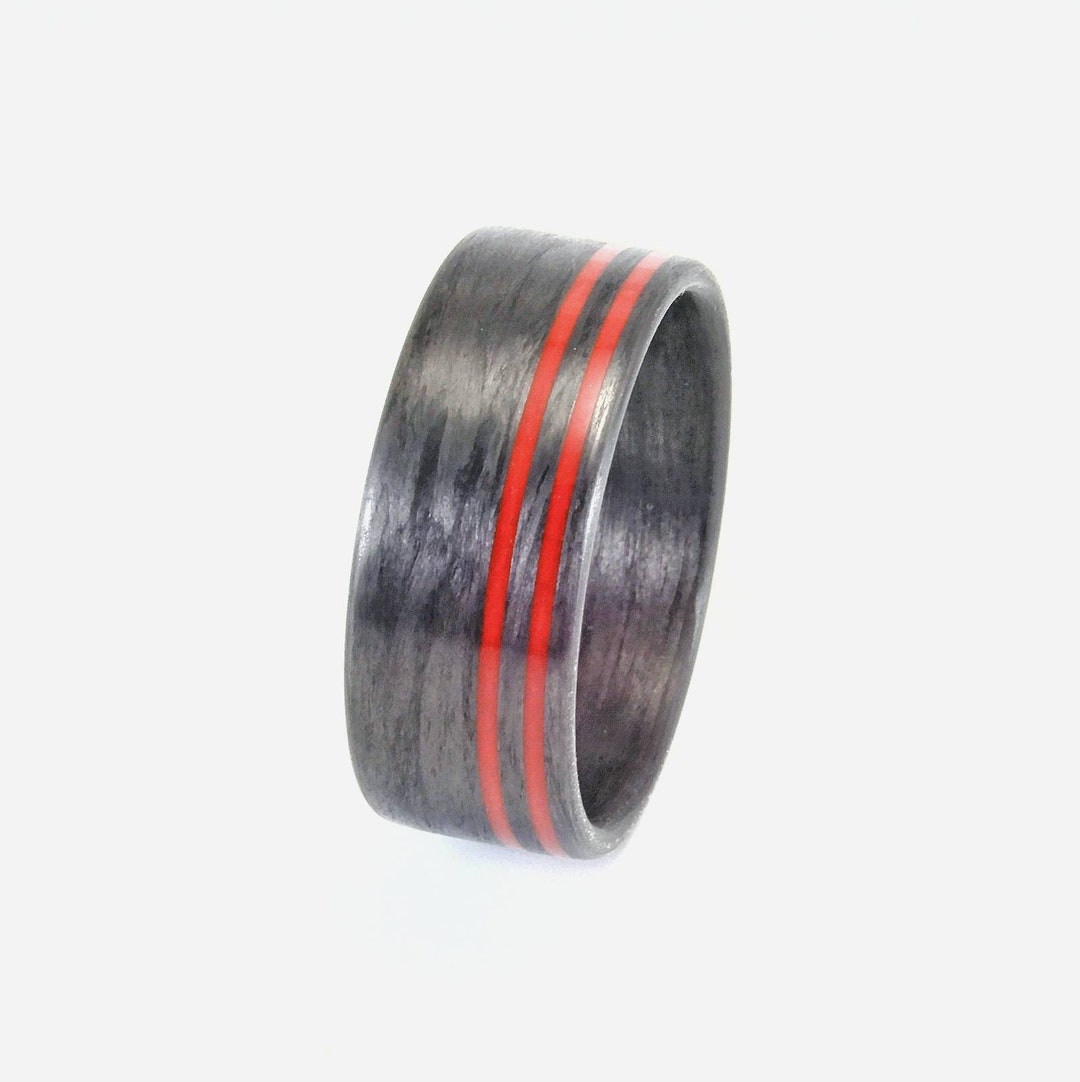 Redline Rings Redline Carbon Fiber Ring: Double Offset Thin Red Lines, Comfort Fit - Etsy