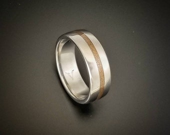 Thin Bronze Line, Titanium ring. Centered colored line inlay, Strong, Light Weight, Wedding Ring, Comfort fit, Polished.