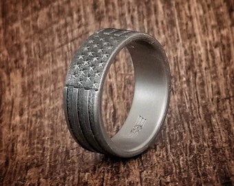 American Flag, Titanium ring. Battleworn finish, Tough ring, Patriotic Wedding Band,