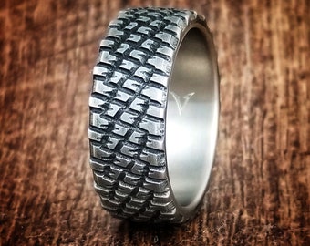 Titanium Tread Ring: Tough Truck Tire Wedding Band, Grabber, 10mm