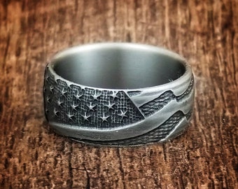 American Flag Titanium Ring: Battleworn Patriotic Wedding Band, Old Glory