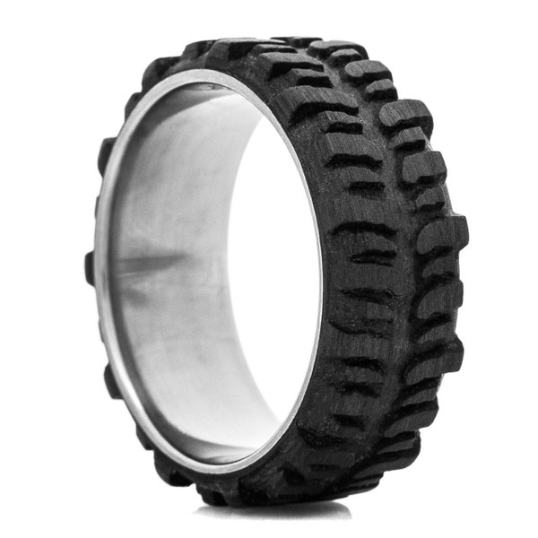 Interco Bogger, Ti-Core Carbon Fiber Tread Ring, Off Road Racing ring, Tough Ring, 9mm Wedding Band,