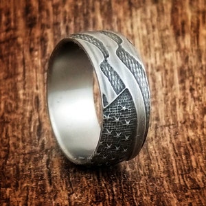 Old Glory, Titanium ring, American Flag ring, 8mm wide, Battleworn finish, Tough ring, Patriotic Wedding Band,
