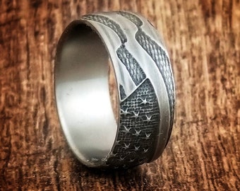 American Flag Titanium Ring: Battleworn Patriotic Wedding Band, Old Glory