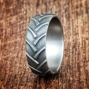 Titanium Tractor Tread Ring, Tough ring, Farmer Wedding Ring, Rancher Ring, Off Road, Titanium Wedding Band image 2