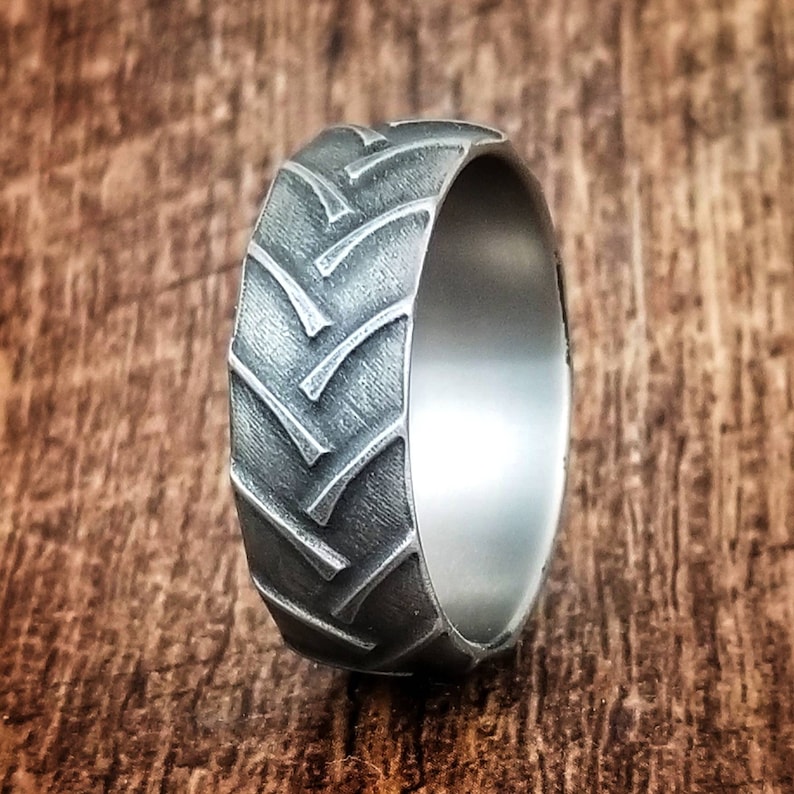 Titanium Tractor Tread Ring, Tough ring, Farmer Wedding Ring, Rancher Ring, Off Road, Titanium Wedding Band image 2