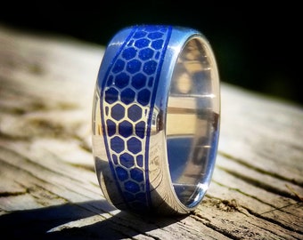Honeycomb Indigo Titanium Ring - 9mm Comfort Fit Wedding Band
