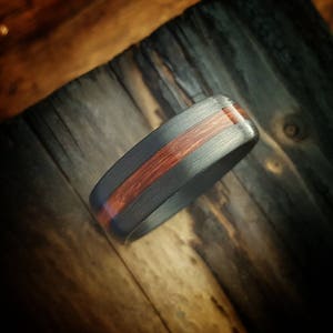 Centered Molten Copper Line, Carbon Fiber Ring. Strong, Light Weight,  Wedding Ring, Comfort fit, Durable Finish