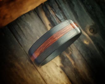 Centered Molten Copper Line, Carbon Fiber Ring. Strong, Light Weight,  Wedding Ring, Comfort fit, Durable Finish