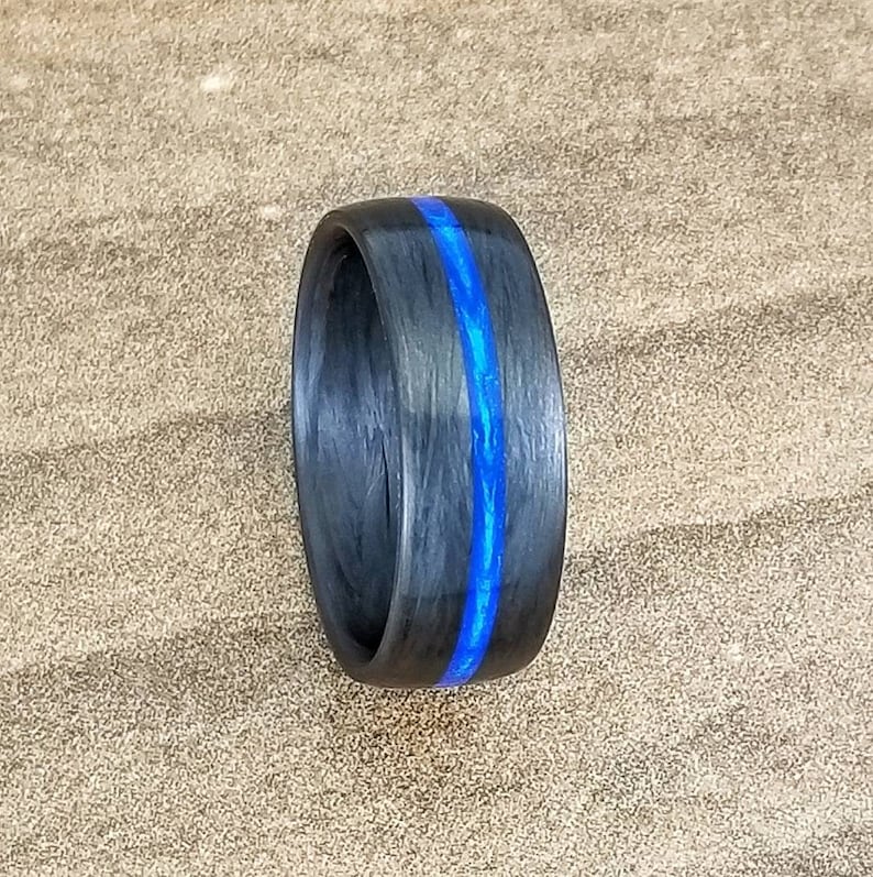 Thin Blue Line 8mm Wide Carbon Fiber Ring. Domed Top Etsy