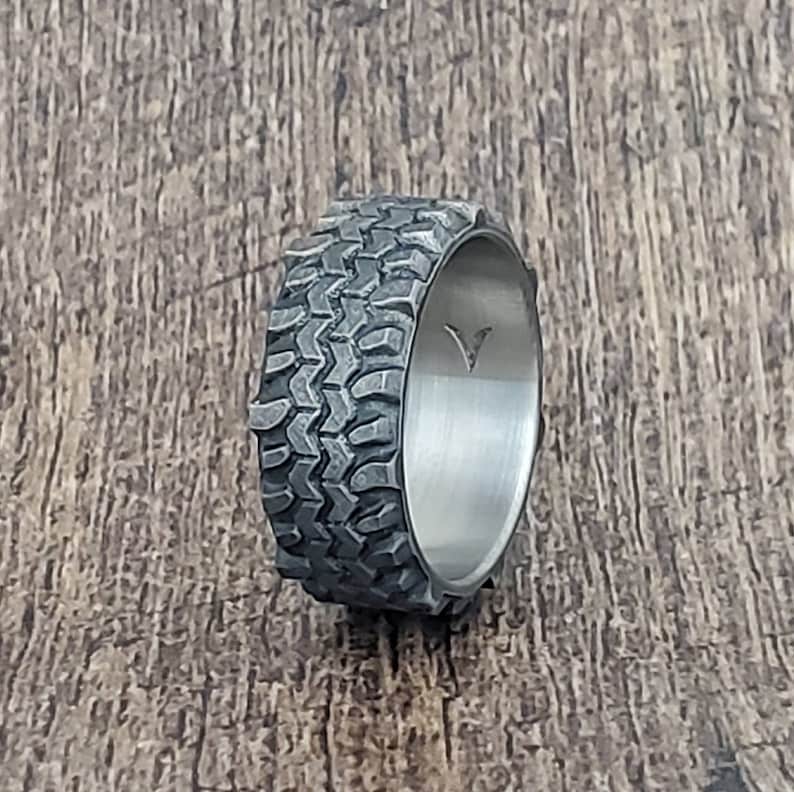 4x4 Ring Titanium Tread Ring Truck Guy Wedding Ring Titanium Wedding Band Interco Swamper TSL Tough ring Off Road