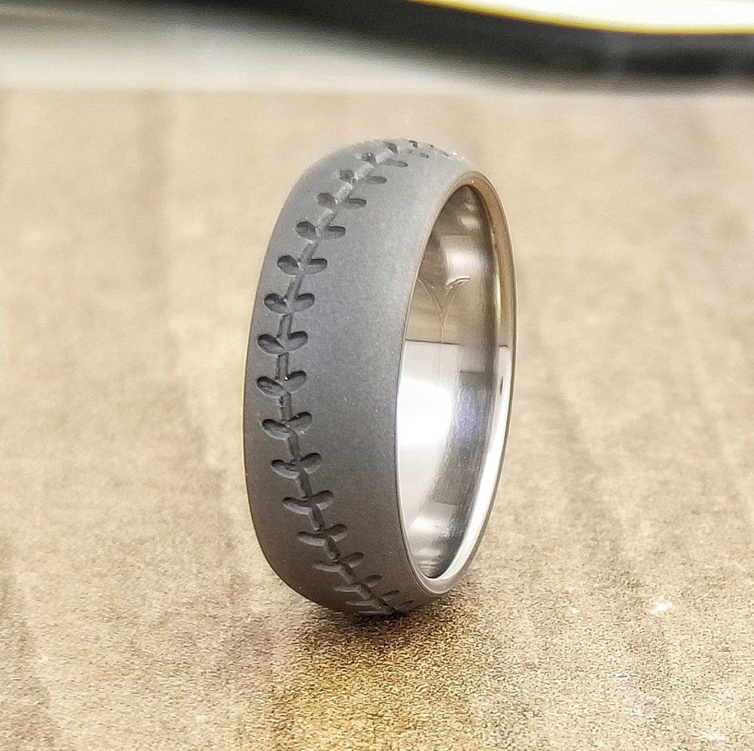 Baseball Titanium Ring: Dark Matter Finish Wedding Band - Etsy