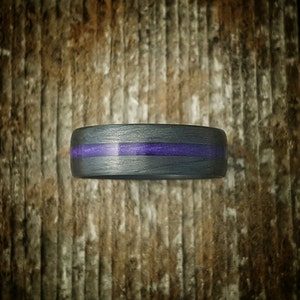 Plumb Purple Line, Carbon Fiber Ring. Strong, Light Weight, Wedding Ring, Comfort fit, Durable Finish image 2
