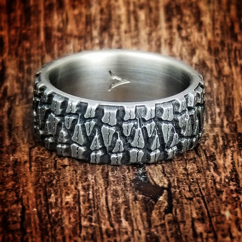 Mud Claw, Titanium Tread Ring, Tough ring, Truck Guy Wedding Ring, 4x4 Ring, Off Road, Titanium Wedding Band, 9mm width image 1