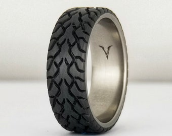 Drag Radial, Ti-Core Carbon Fiber Tread Ring. Drag Racing Ring, Tough Ring, 8mm Wide Wedding Band, Ring for Car Guys