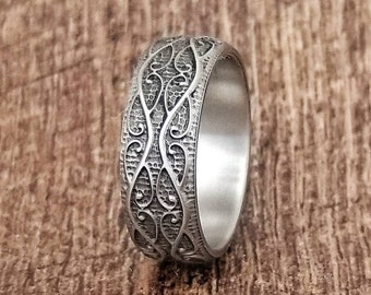 D'Artagnan, Titanium ring, 8mm wide, Battleworn finish, Tough ring, Scollwork Band