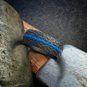 Defender, Thin Blue Line Ring, Law Enforcement Wedding Ring, Carbon Fiber Wedding Band, Policeman ring