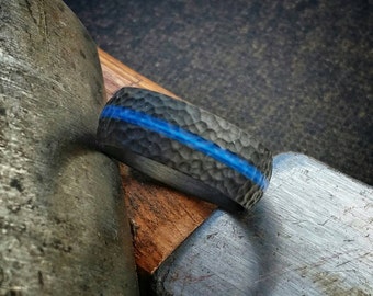 Defender, Thin Blue Line Ring, Law Enforcement Wedding Ring, Carbon Fiber Wedding Band, Policeman ring