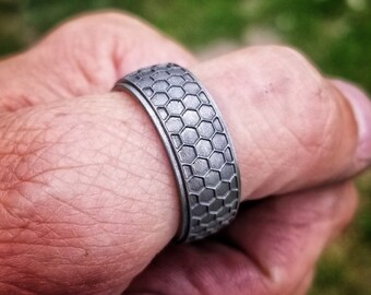 Hornet, Patterned Titanium Ring, Tough Ring, 9mm Wedding Band