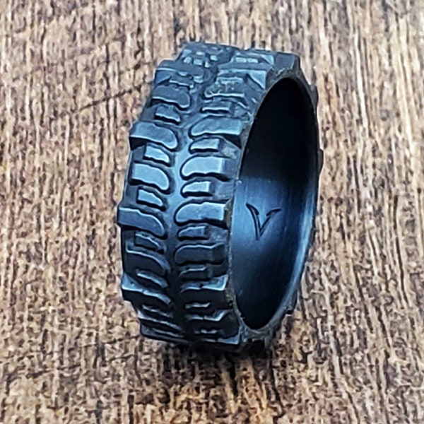 Interco Bogger, Black-Ti Tread Ring, Tough ring, Truck Guy Wedding Ring, 4x4 Ring, Off Road, Titanium Wedding Band